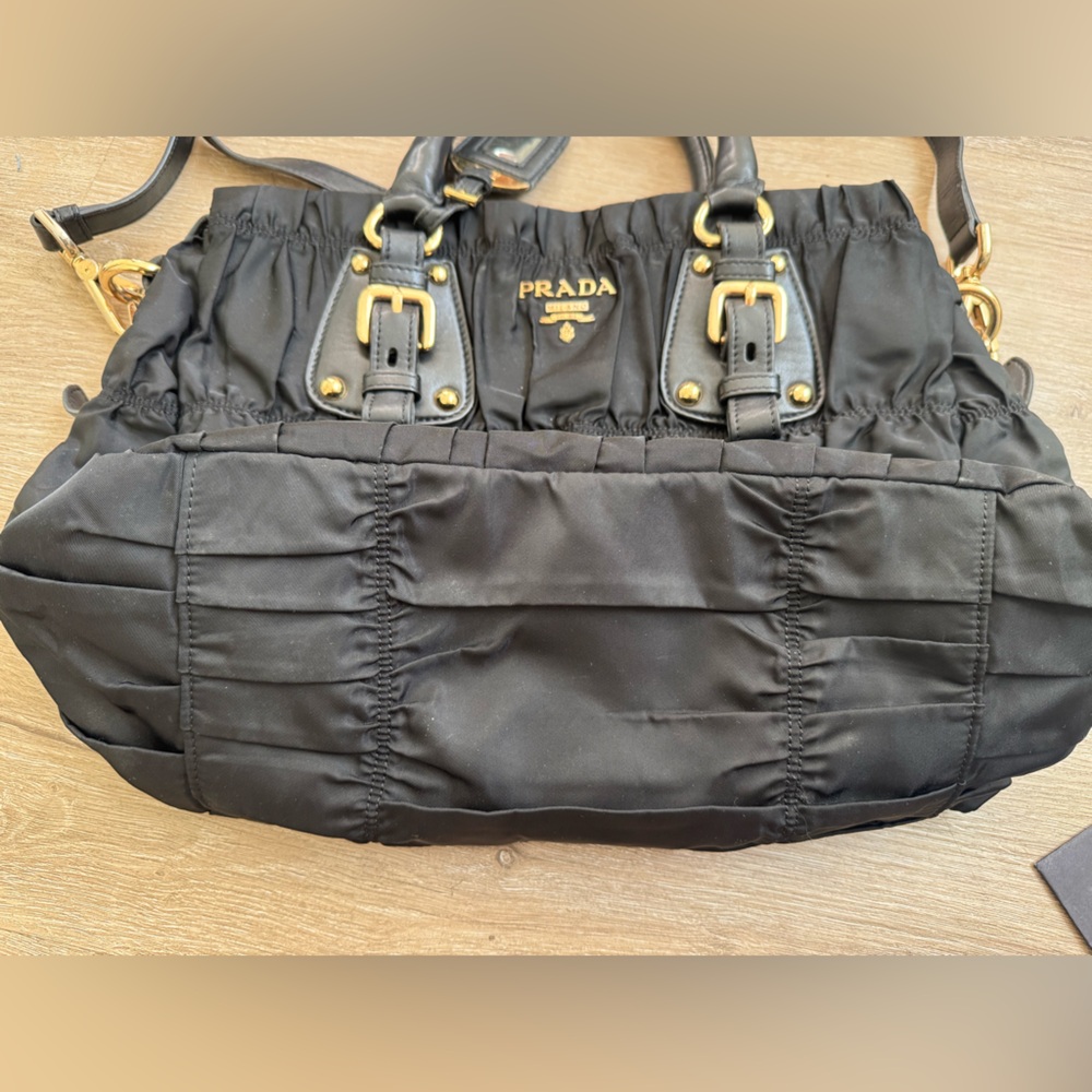 Prada Black Gathered Shoulder Bag - Picture 9 of 10